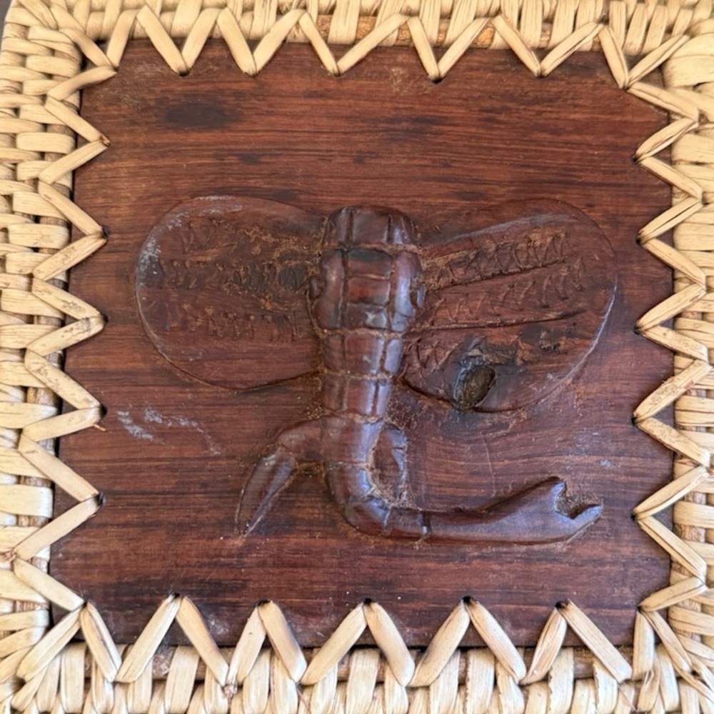 Vintage Wood Carved Elephant Head Basket Box w/Lid, 6"square 3"Tall - Picture 2 of 2